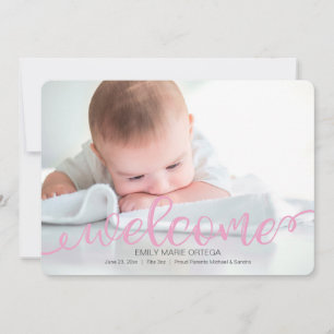 Handwritten Baby Birth Photo Announcement Card