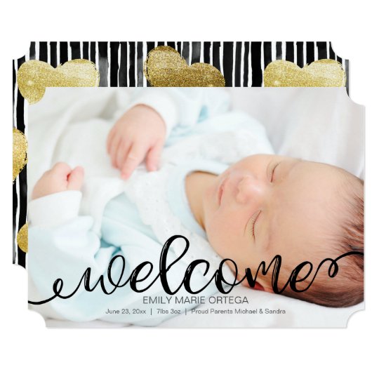 Handwritten Baby Birth Photo Announcement Card