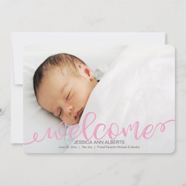 Handwritten Baby Birth Photo Announcement Card (Front)