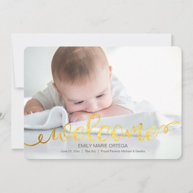 Handwritten Baby Birth Photo Announcement Card (Front)