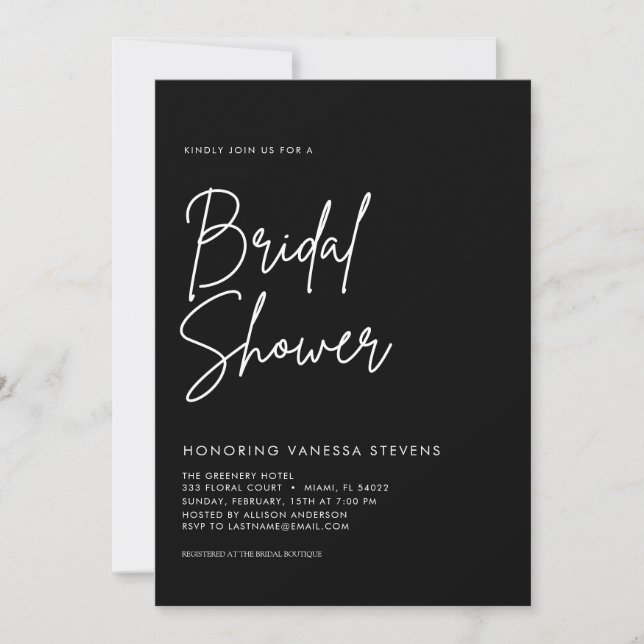  Handwritten Black Bridal Shower  Invitation (Front)