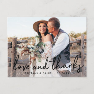 Handwritten Black Script Love and Thanks Wedding Postcard