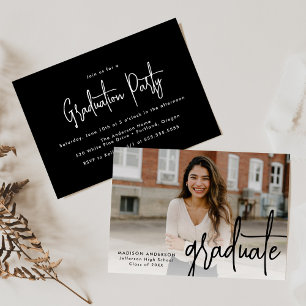 Handwritten Black Script Photo Graduation Party Invitation