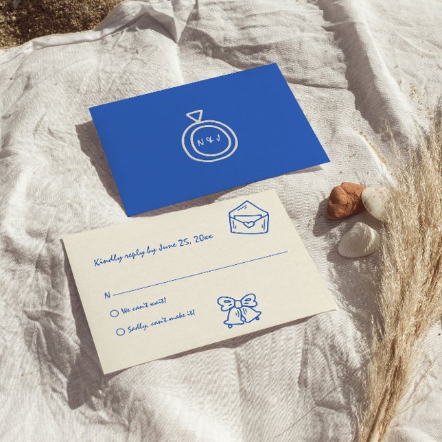 Handwritten Blue Bright Vintage Unique Wedding RSVP Card (Creator Uploaded)