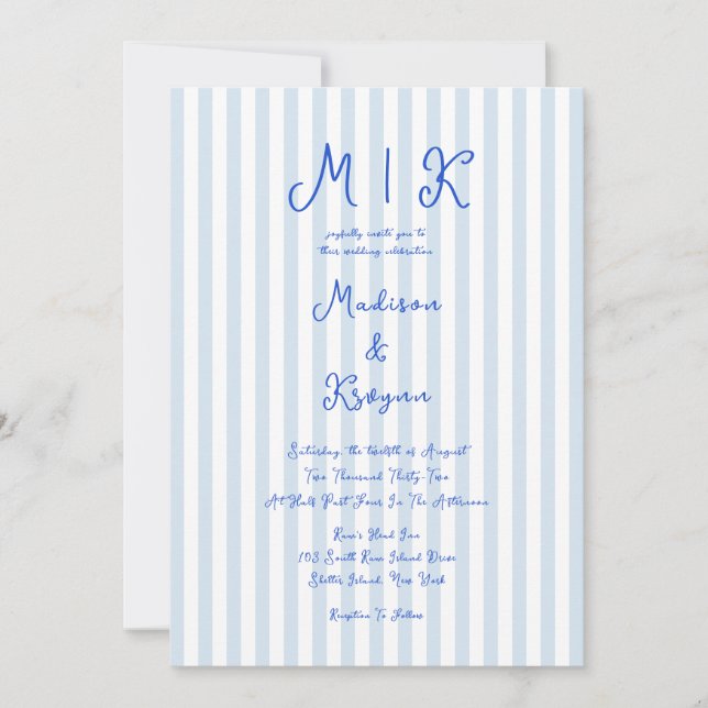  Handwritten Blue French Wedding Invitation (Front)