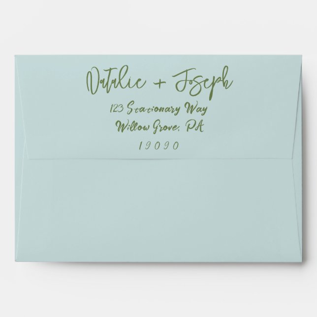 Handwritten Blue Green Whimsical Unique ModWedding Envelope (Back (Top Flap))