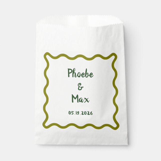 Handwritten Bold Whimsical Wavy Border Wedding  Favour Bag (Front)