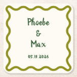 Handwritten Bold Whimsical Wavy Border Wedding Square Paper Coaster<br><div class="desc">This design features a simple, whimsical, hand-drawn style wavy border. The font used for the main text is casual and playful, with a handwritten quality to it, giving it a personal, intimate touch. Use this design if you want prioritize a friendly and approachable vibe to your wedding over formality.</div>