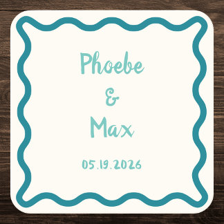 Handwritten Bold Whimsical Wavy Border Wedding  Square Paper Coaster
