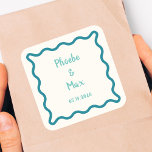 Handwritten Bold Whimsical Wavy Border Wedding  Square Sticker<br><div class="desc">This design features a simple,  whimsical,  hand-drawn style wavy border. The font used for the main text is casual and playful,  with a handwritten quality to it,  giving it a personal,  intimate touch. Use this design if you want prioritize a friendly and approachable vibe to your wedding over formality.</div>