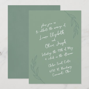 Handwritten Botanical Green Wedding Invitations