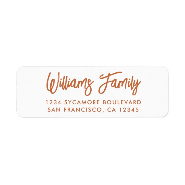 Handwritten Burnt Orange Family Return Address (Front)
