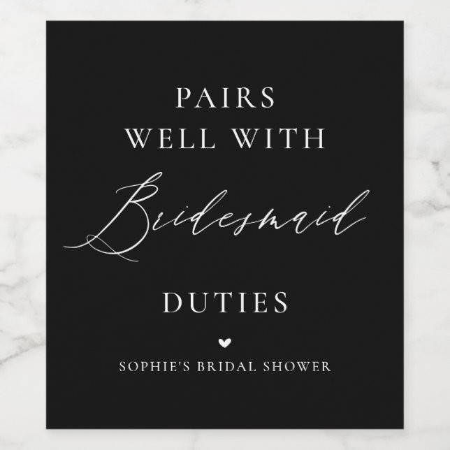Handwritten Calligraphy Black Bridesmaid Wine Label (Single Label)