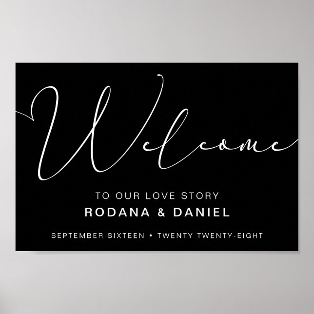 Handwritten Calligraphy Black Wedding Sign (Front)