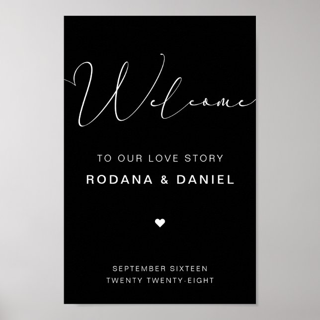 Handwritten Calligraphy Black Wedding Sign (Front)