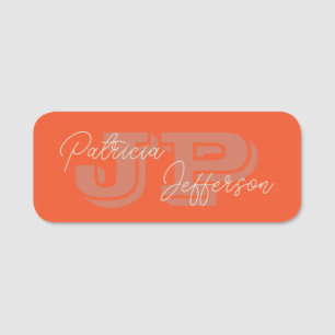 Handwritten Calligraphy: Orange Unique Monogrammed Name Tag