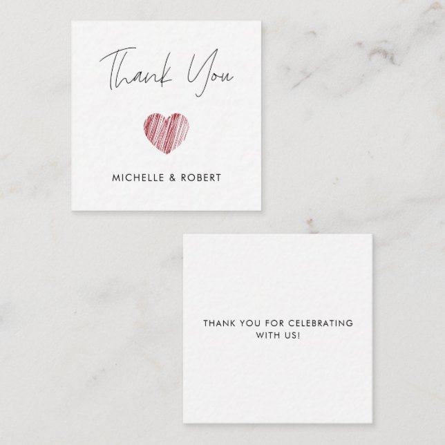 Handwritten Calligraphy Red Heart Thank You  Card (Front/Back)