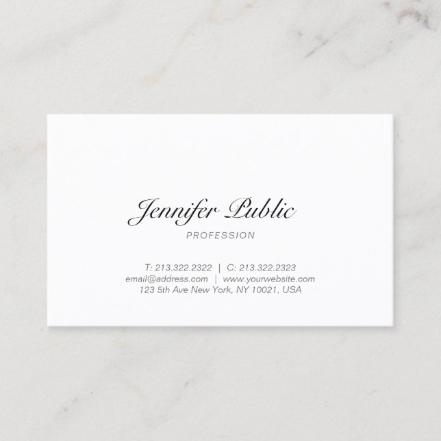 Handwritten Calligraphy Script Smart Pretty Plain Business Card (Front)