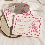 Handwritten Champagne Tower Bridesmaid Proposal Invitation<br><div class="desc">Handwritten Champagne Tower Bridesmaid Proposal Invitation
Handwritten Champagne Tower Bridesmaid Proposal This funky modern retro colourful Bridesmaid Proposal Card features a wavy border,  handwritten font with a hand drawn champagne tower. Easily edit text,  font and colours to better match your theme!</div>