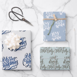 Handwritten Christmas Greetings Grey Blue Green Wrapping Paper Sheet