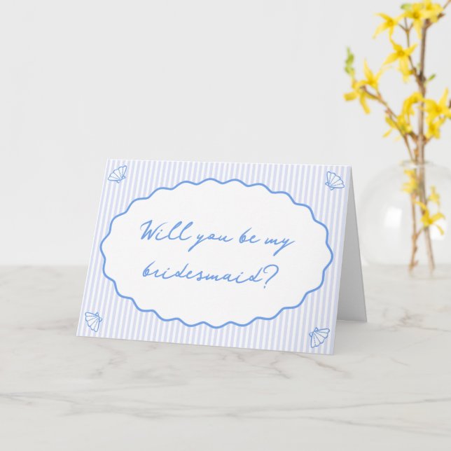 Handwritten Coastal Striped Bridesmaid Proposal Card (Yellow Flower)