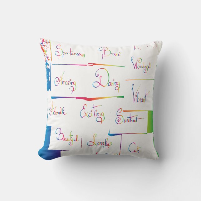 Handwritten Colourful Positive Inspirational words Throw Pillow (Front)