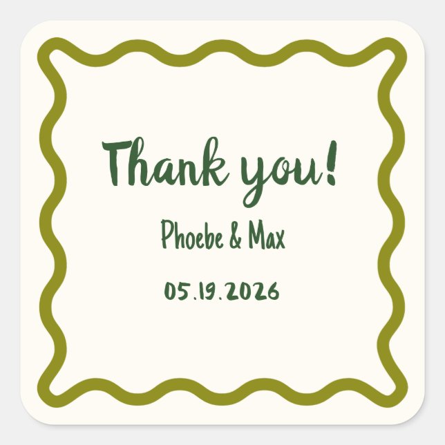 Handwritten Cool Wavy Border Thank You Wedding  Square Sticker (Front)