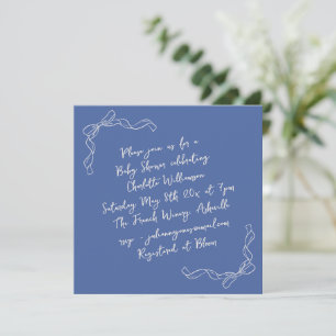 Handwritten Coquette Bow Blue Bridal Shower Square Invitation