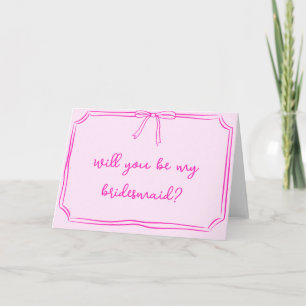 Handwritten Coquette Bow Pink Bridesmaid Proposal Card