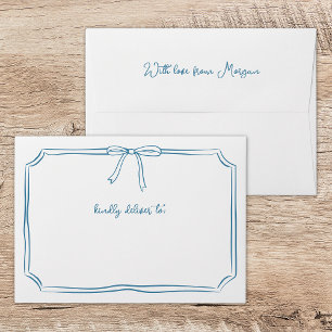 Handwritten Coquette Whimsical Bow Dusty Blue Envelope