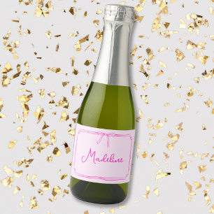 Handwritten Custom Name Bow Mini Champagne Sparkling Wine Label
