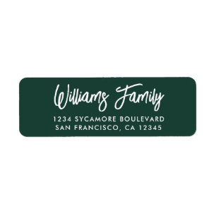 Handwritten Dark Green Family Return Address