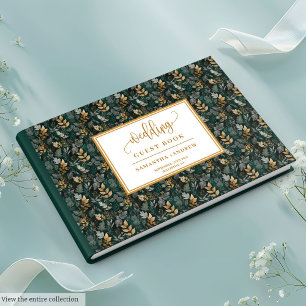 Handwritten Deep Green And Gold Wedding Guest Book