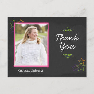 Handwritten Doodle Graduation Thank You with Photo Postcard