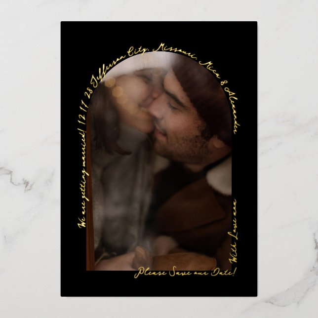 Handwritten Elegant Arch Photo Black and Real Gold (Front)