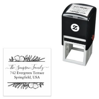 Handwritten Family Address Stamp with Wildflowers
