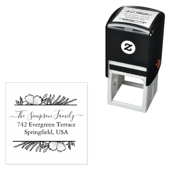 Handwritten Family Address Stamp with Wildflowers (In Situ)