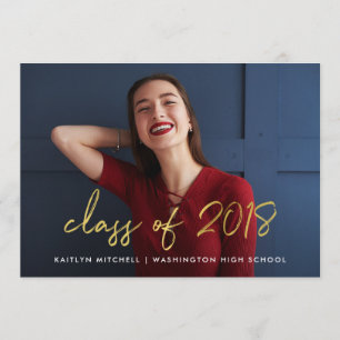 Handwritten Gold   Class of 2018 Photo Grad Party Invitation