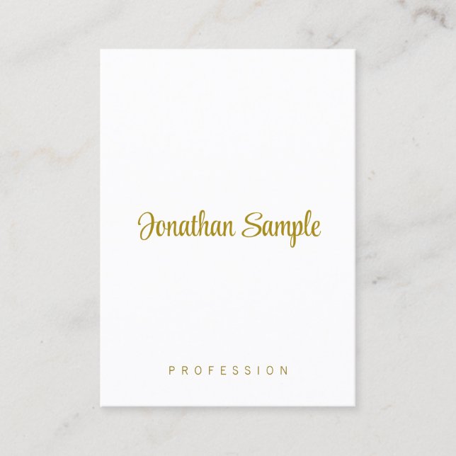 Handwritten Gold Text Modern Vertical Template Business Card (Front)