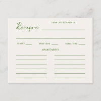 Handwritten Green Bridal Shower Recipe