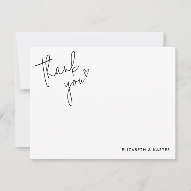Handwritten Heart Script Wedding Thank You Card (Front)
