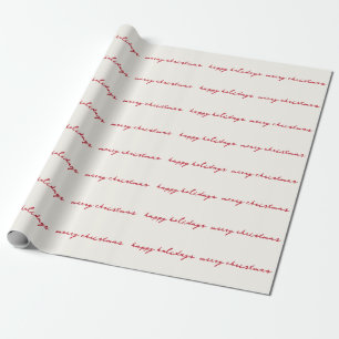 handwritten ink berry red on cream holiday custom wrapping paper