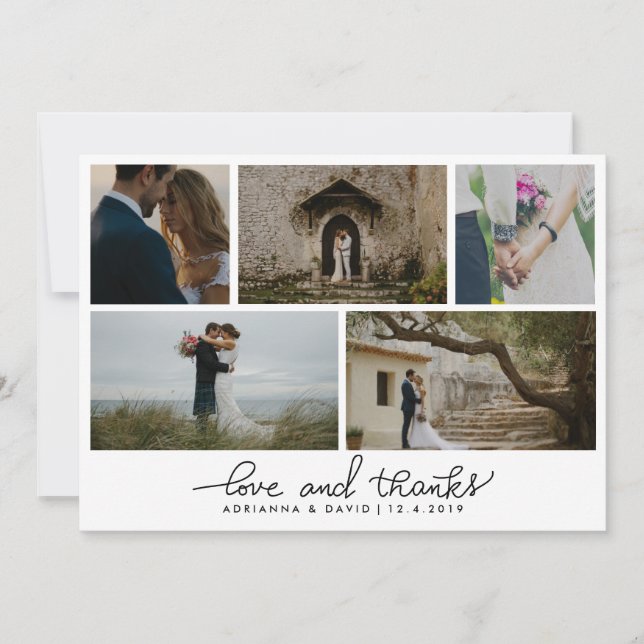 Handwritten Love And Thanks Couple Photo Wedding Thank You Card (Front)