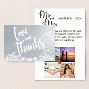 Handwritten Love and Thanks Script Overlay Collage Foil Card