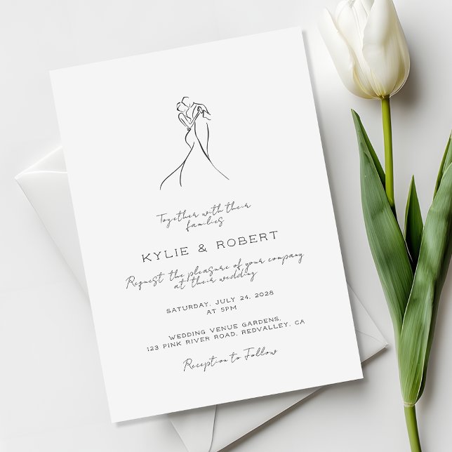 Handwritten Lovely Couple Drawn Minimalist Wedding Invitation (Creator Uploaded)