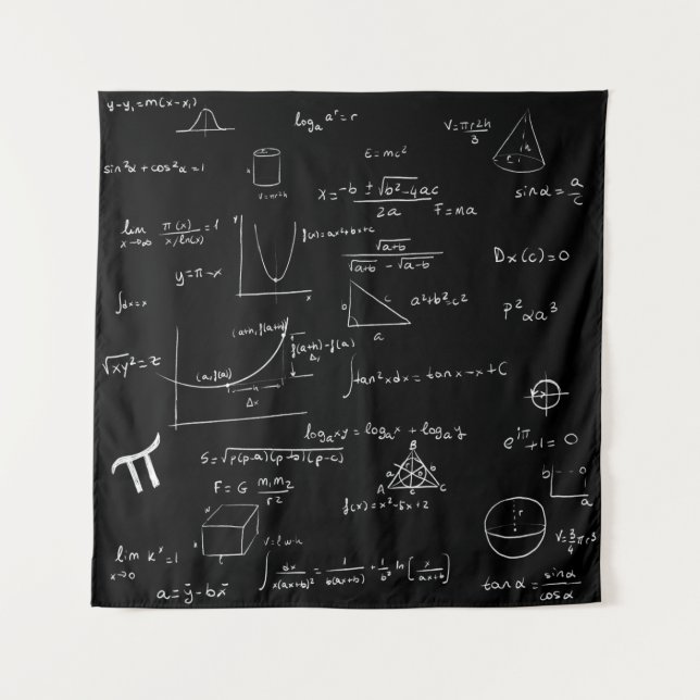Handwritten Math Formulas and Equations Black Tapestry (Front)