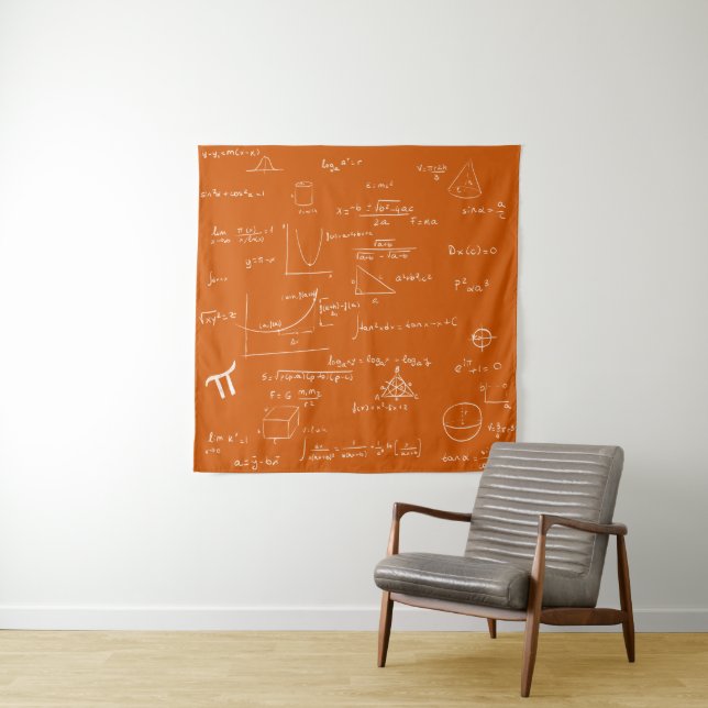 Handwritten Math Formulas and Equations Orange Tapestry (In Situ)