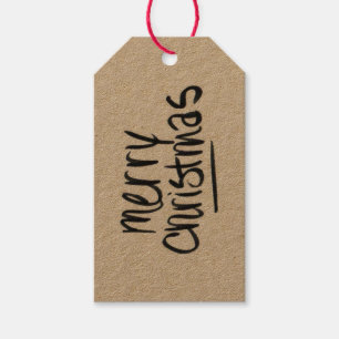Handwritten Merry Christmas Black Kraft Gift Tag