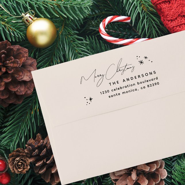 Handwritten Merry Christmas Family Return Address Rubber Stamp (Creator Uploaded)