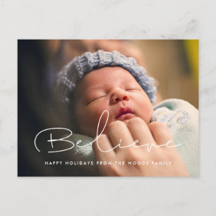 Handwritten minimalist Believe Holiday photo Postcard